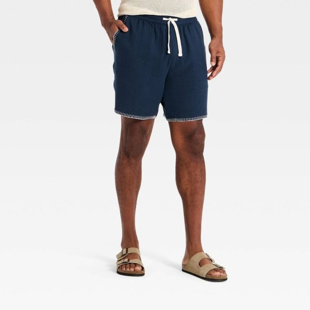 Men's 7" Whip Stitch Pull-On Shorts - Goodfellow & Co Navy Blue S